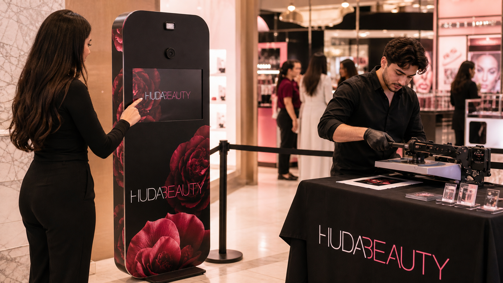 Huda Beauty live product personalisation at an event