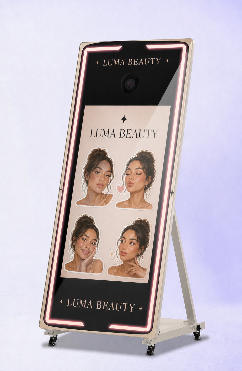 PartyBox Mirror Photo Booth with a complete fictional beauty campaign treatment