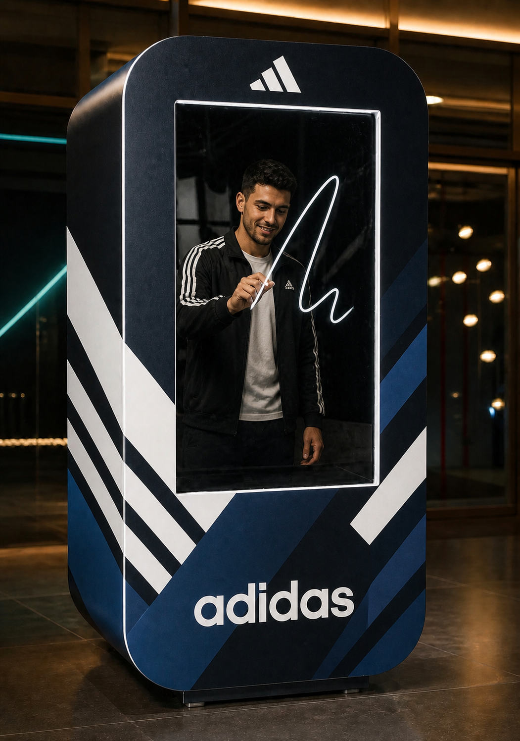 adidas branding concept showing a guest using the PartyBox Scribble Video Booth