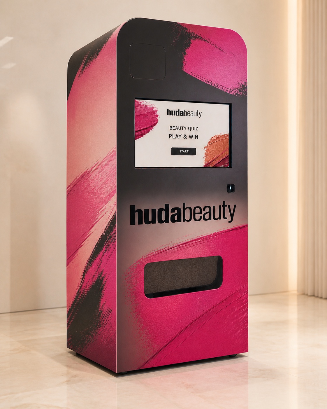 Huda Beauty-branded PartyBox interactive vending machine